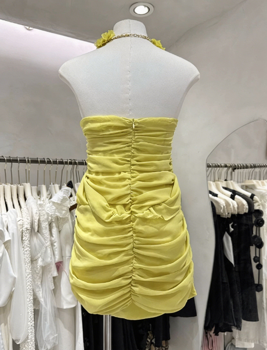 Pretty Homecoming Dress Halter Pleated Back to School Outfits Party Dress D6577