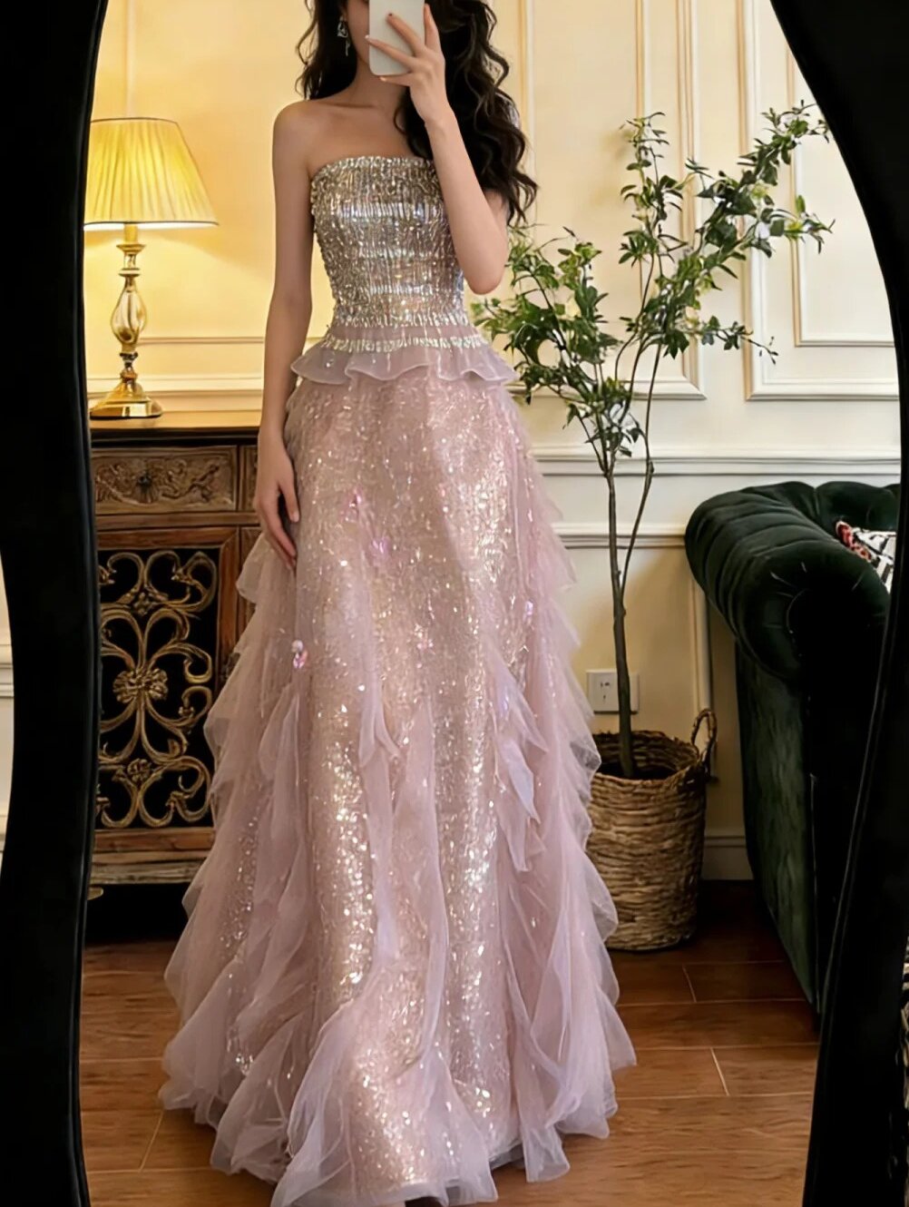Glänzendes Ballkleid mit herzförmigem Pailletten-Meerjungfrauen-Abendkleid, Galakleid, Geburtstagspartykleid, D3415