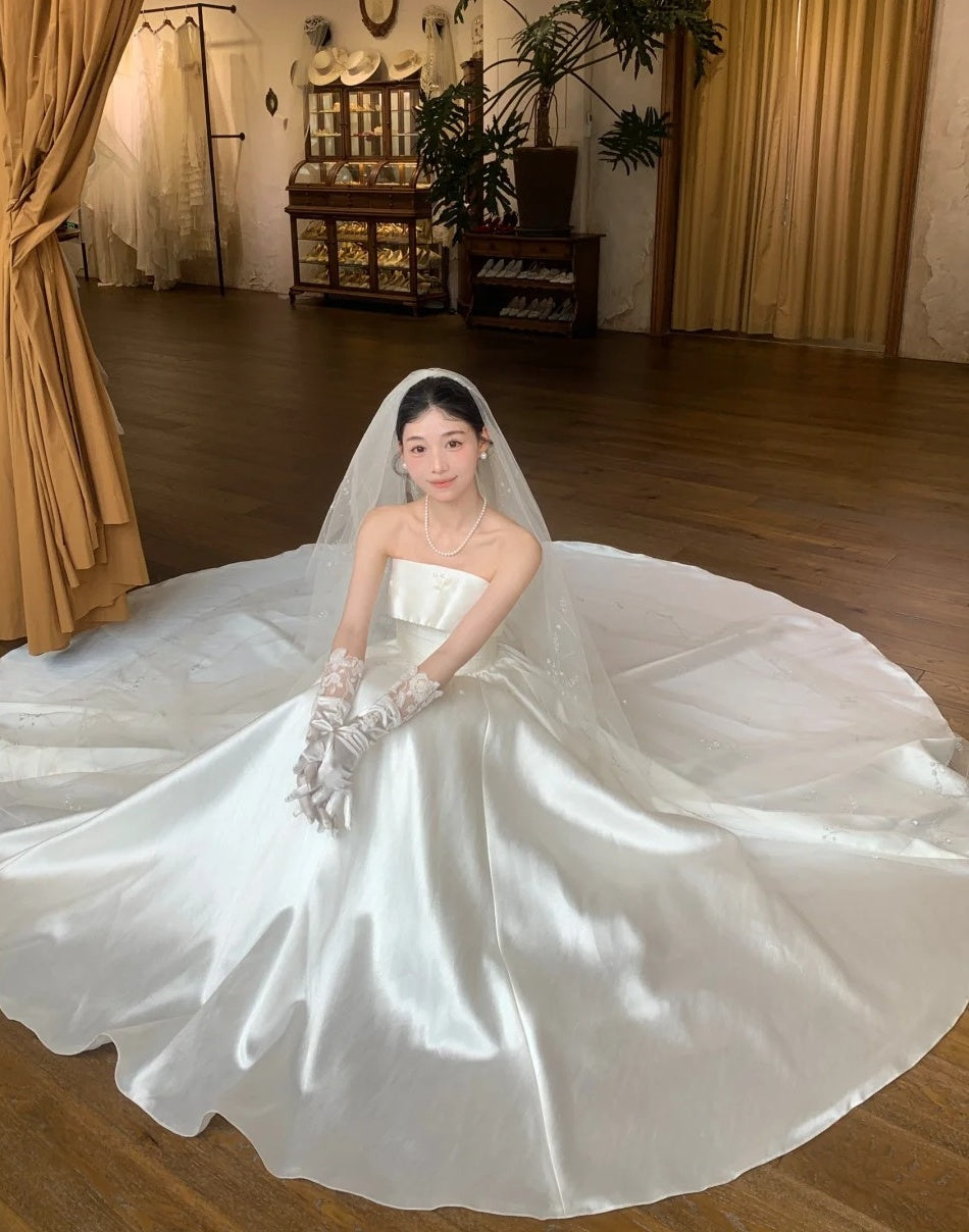 Minimalist Wedding Dress Strapless Pleated Wedding Dress D4605