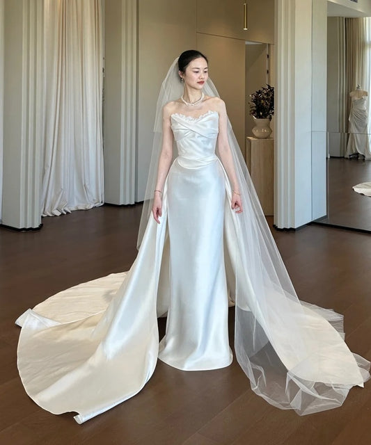 Robe de mariée beauté A-Line, décolleté en cœur, plissée, D3302