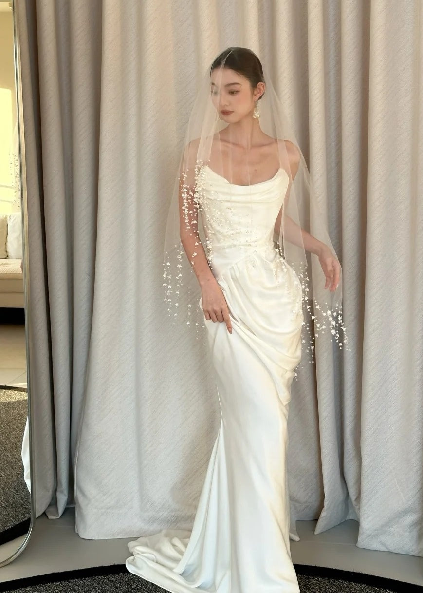 Minimlaist Wedding Dress Strapless Pleated Mermaid Wedding Dress D4625