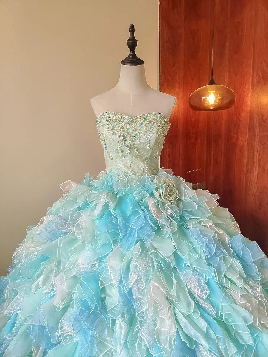 New Arrival Prom Dress Strapless Tulle Tiered Evening Dress Quinceanera Dress Ball Gown D4655