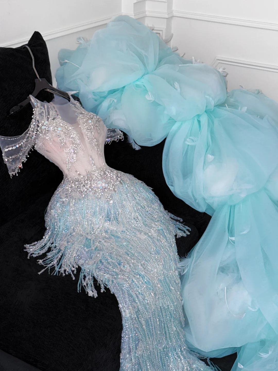 Shiny Light Blue Beaded Sequined Design Mermaid Prom Dress Evening Dress D1689
