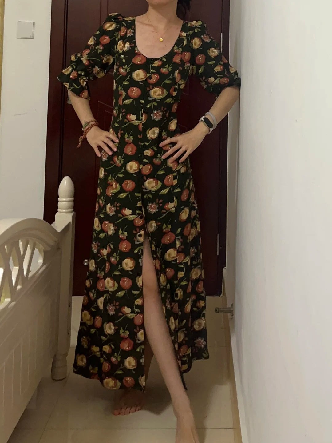 New Arrival Prom Dress Crew Neck Print Floral Formal Dress Evening Dresses Wedding Guest Dress D4684