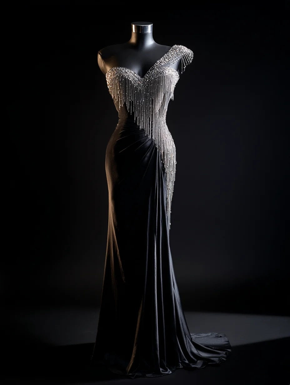 Gorgeous Satin Prom Dress One Shoulder Beading Mermaid Formal Dresses Gala Gown Evening Dress D4715