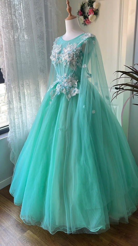 Elegant Ball Gown Crew Neck Tulle Prom Dresses Evening Gala Gown Birthday Party Dress D4740