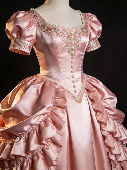 Vintage Ball Gown Pink Square Neck Pleated Prom Dresses Evening Gala Gown Quinceanera Dress D4782