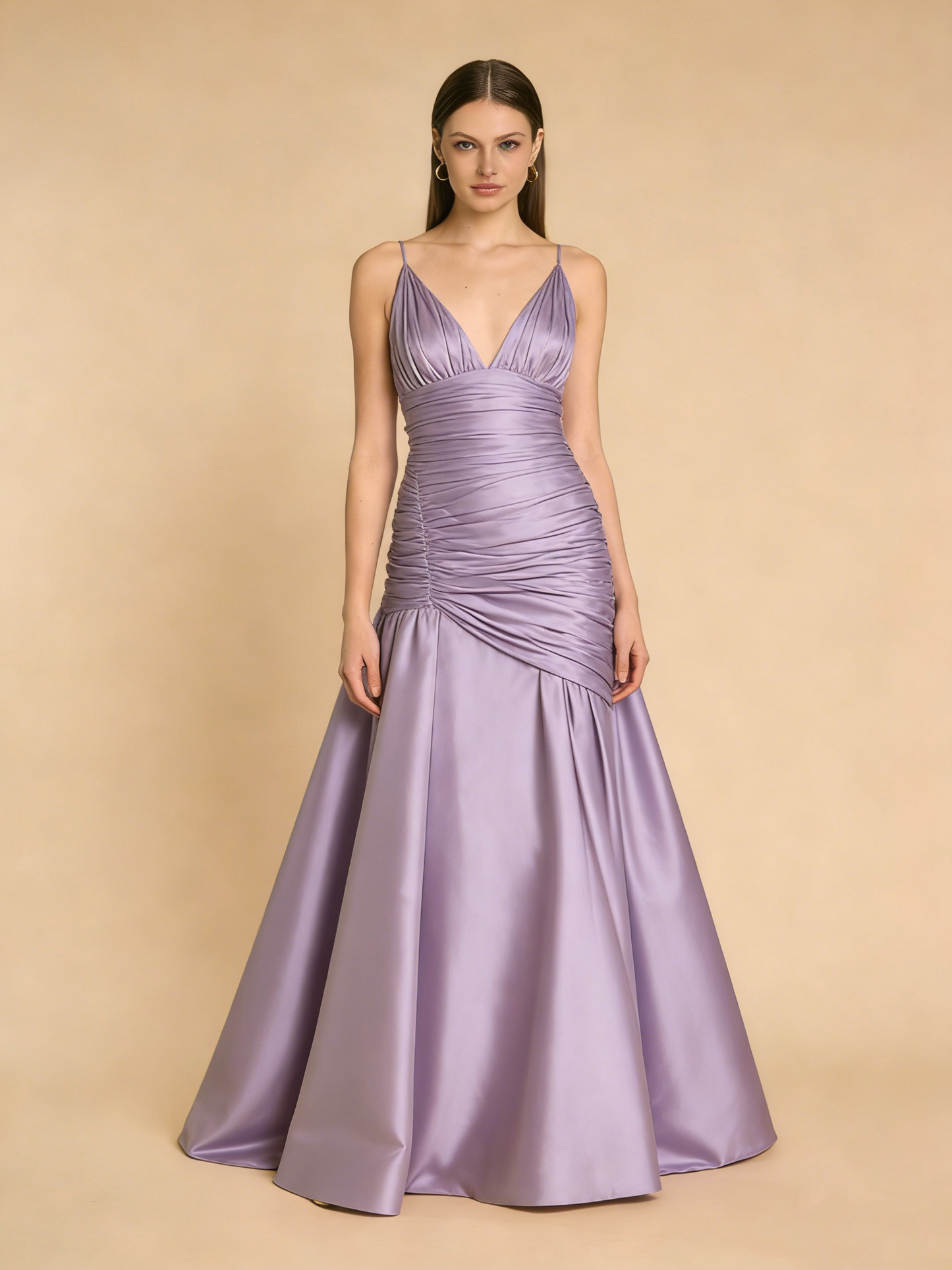 Elegant Prom Dress Purple V-neck Pleated Mermaid Gala Gown Birthday Party Outfits Evening Dress D4790