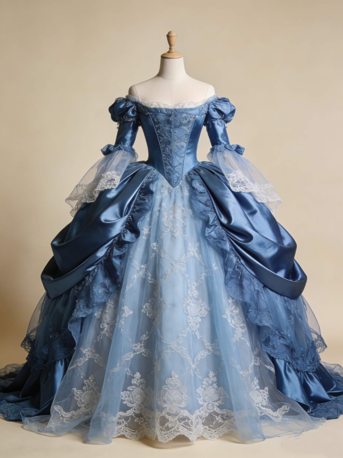 Gorgeous Ball Gown Blue Off Shoulder Pleated Lace Prom Dresses Quinceanera Dress Evening Gala Gown D4796
