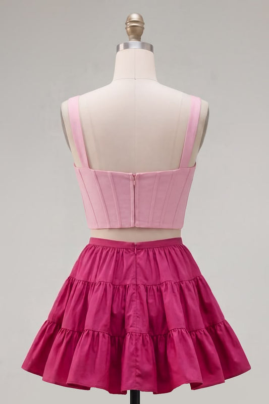 Unique Homecoming Dress Spaghetti Strap V Neck Two Pieces Back to School Outfits Party Dress D7812