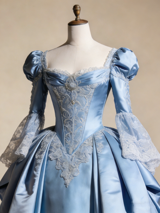 Chic Ball Gown Light Blue Sweetheart Lace Evening Gala Gown Prom Dresses Quinceanera Dress D4858