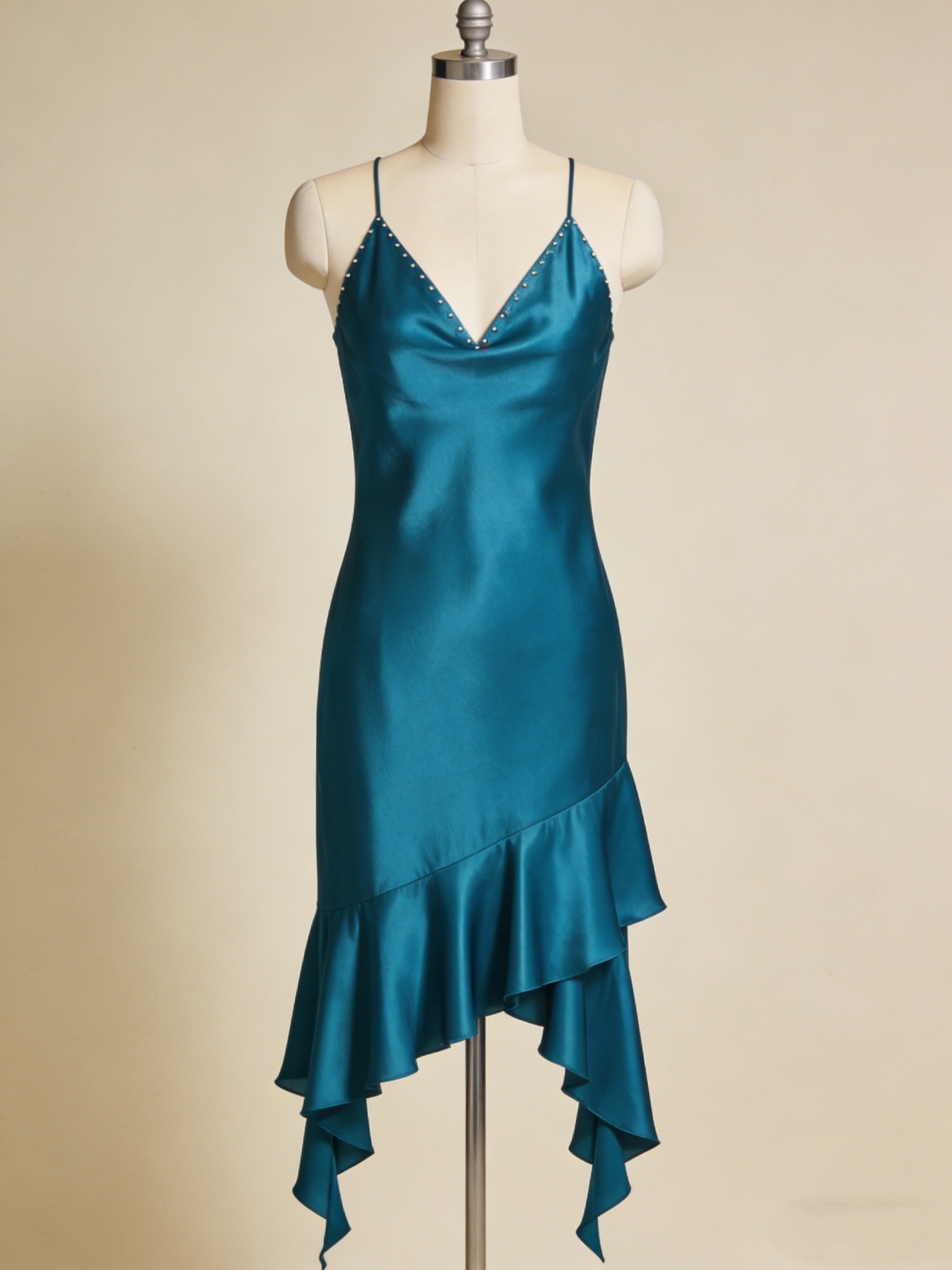 Beauty Prom Dress Satin V-neck Ruffle Gala Dress Evening Gown Birthday Party Outfits D4867