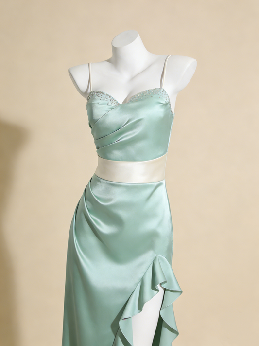 Pretty Prom Dress Satin Sweetheart Ruffle Gala Evening Gown Dress Birthday Party Outfits D4871