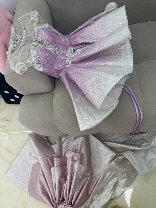 Shiny Homecoming Dress Ombre Crew Neck Pleated Short Back to School Prom Dress Birthday Outfits D4877