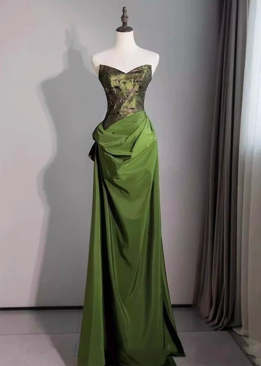 Stunning Prom Dress Green Sweetheart Pleated Gala Evening Gown Dress Birthday Party Outfits D4878