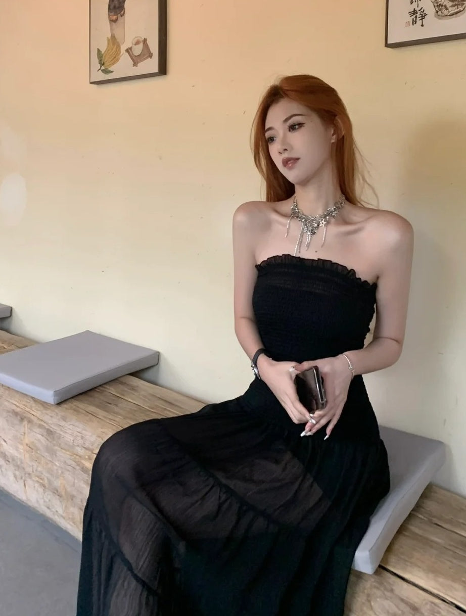Elegant Prom Dress Black Strapless Gala Evening Gown Dress Birthday Party Outfits D4882