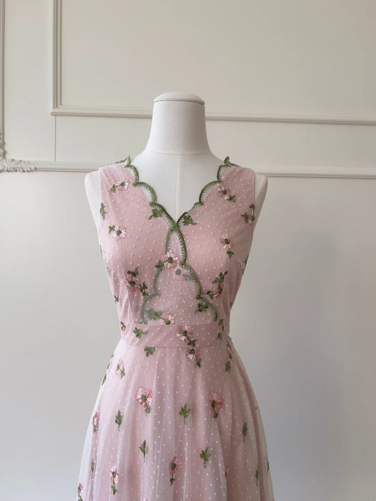 Fashion Prom Dress V-neck Pink Floral Gala Evening Gown Dress Birthday Party Outfits D4890