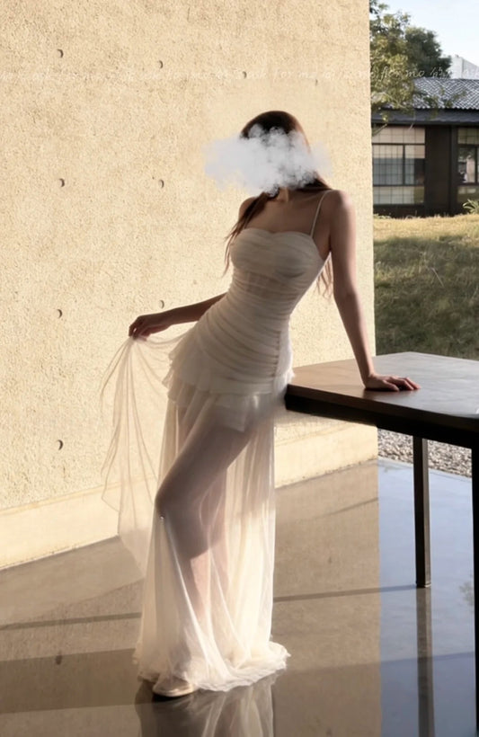 Stunning Prom Dress Spaghetti Straps Birthday Party Outfits Pleated Tulle Evening Gown Gala Dress D4900