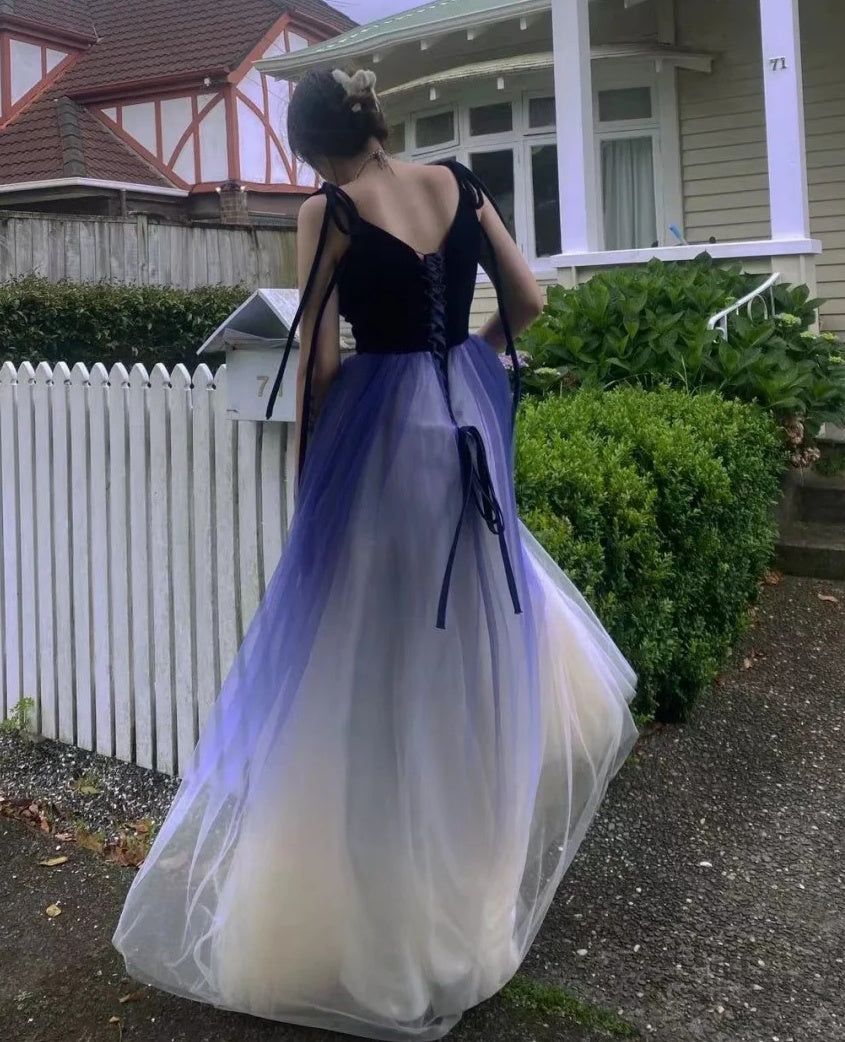 Ombre Prom Dress Spaghetti Straps Tulle Birthday Party Outfits Evening Gown Gala Dress D4904