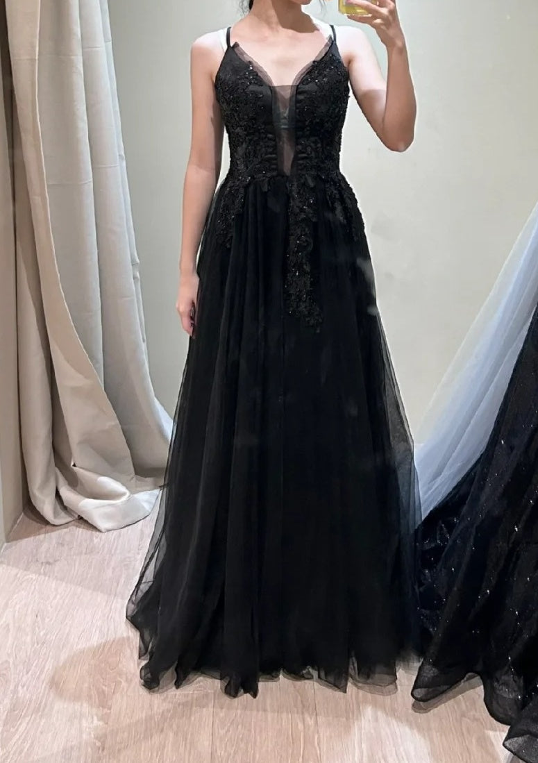 Black Prom Dress Spaghetti Straps Pleated Birthday Party Outfits Evening Gown Gala Dress D4908