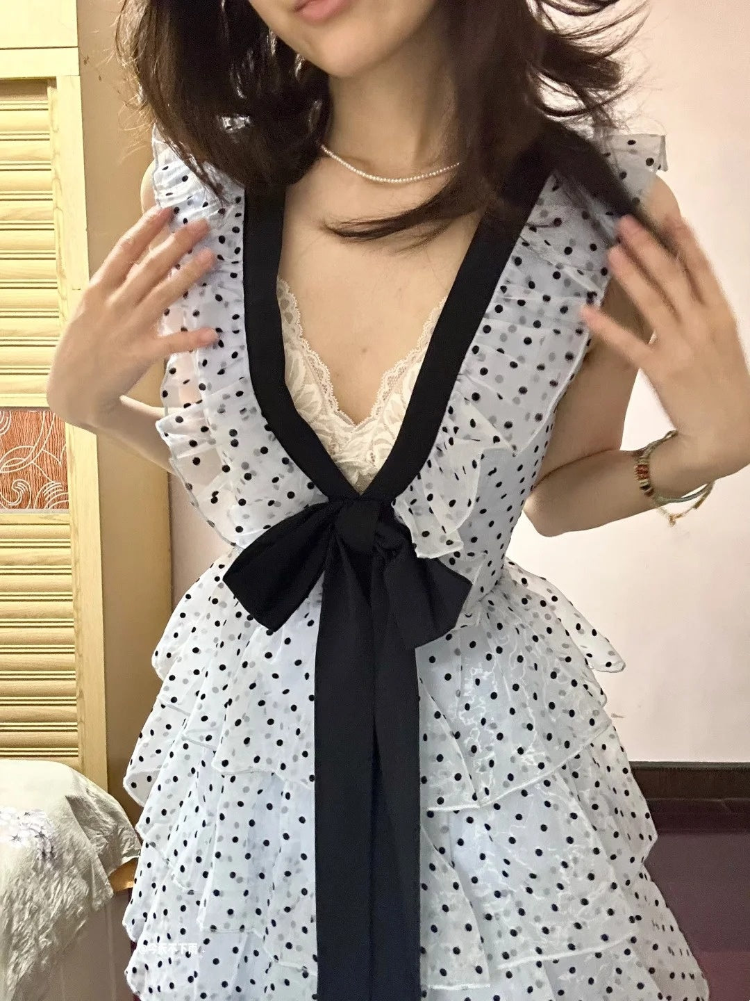 Chic Prom Dress Baby Blue V-neck Polka Dots Gala Dress Evening Gown Birthday Party Outfits D4913