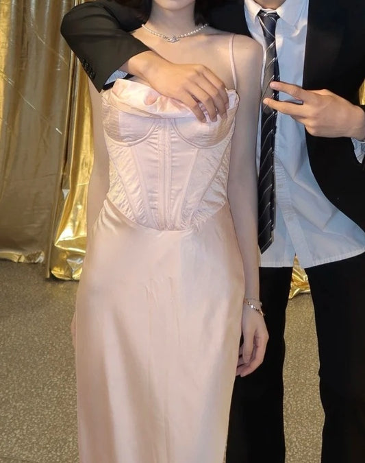 Fashion Prom Dress Light Pink Spaghetti Straps Gala Gown Birthday Party Outfits Evening Dress D4917