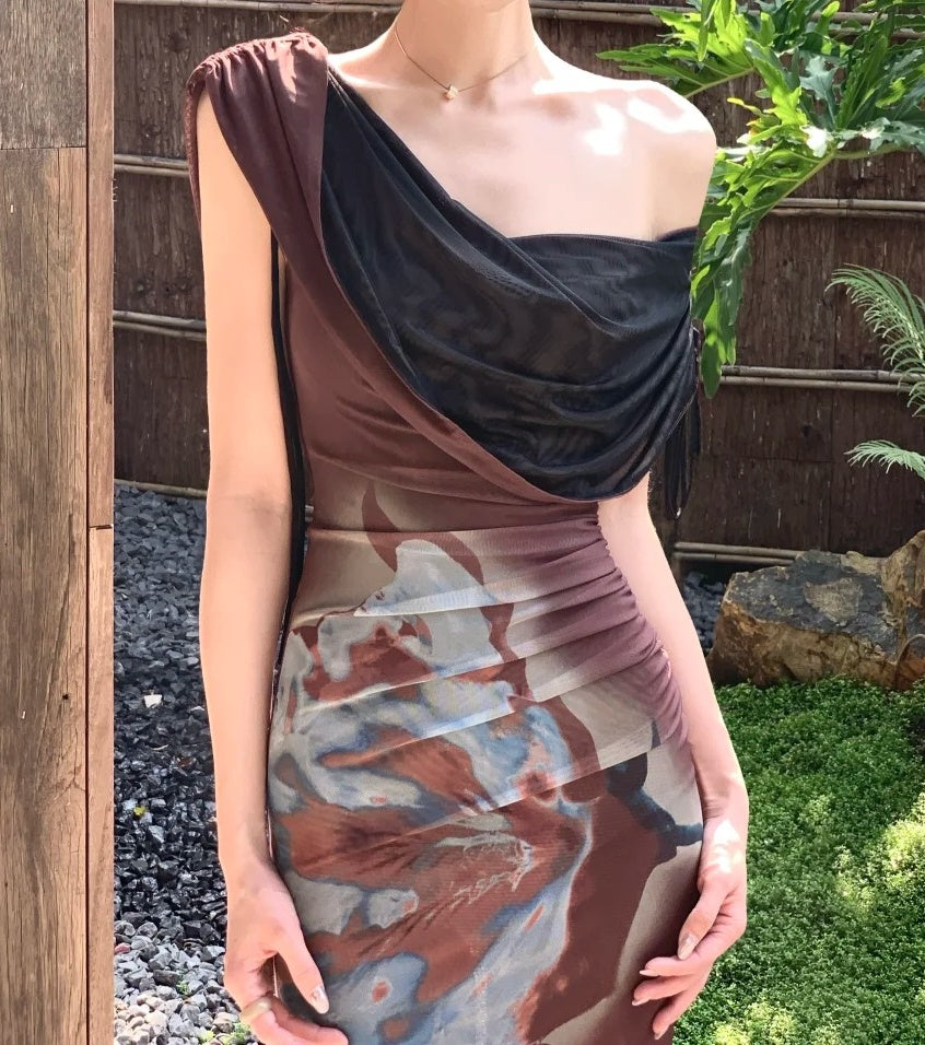 New Arrival Prom Dress One Shoulder Print Mermaid Gala Gown Party Outfits Evening Dress D4935