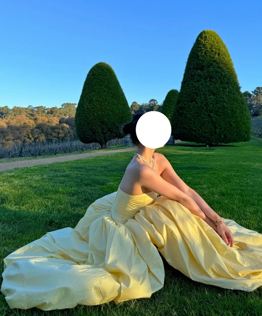 Yellow Prom Dress Strapless Pleated Slit Gala Gown Birthday Party Outfits Evening Dresses D4938