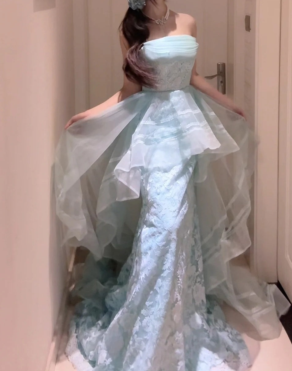 Stunnning Prom Dress Strapless Tulle Evening Dresses Birthday Party Outfits Gala Gown D4953