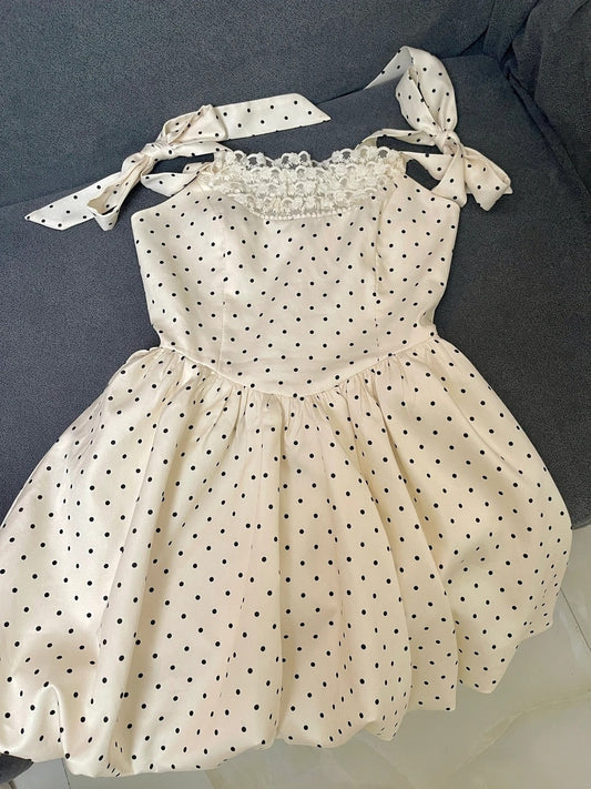 Beauty Homecoming Dress Straps Pleated Polka Dot Short Prom Dress Back to School Outfits Birthday Party Dress D4989