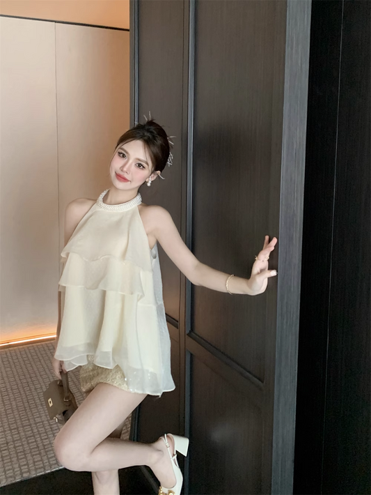 Robe de soirée trapèze beige à perles, simple et tendance, robe de bal, D1397