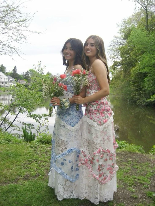 Hübsches rosa Träger A-Linie Spitze Blumen langes Partykleid Abschlussballkleid, D933