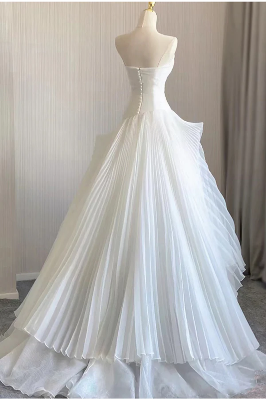 Robe de mariée longue en mousseline de soie, élégante, blanche, sans bretelles, coupe trapèze, MD7599
