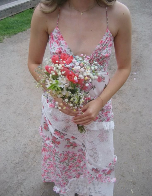 Hübsches rosa Träger A-Linie Spitze Blumen langes Partykleid Abschlussballkleid, D933