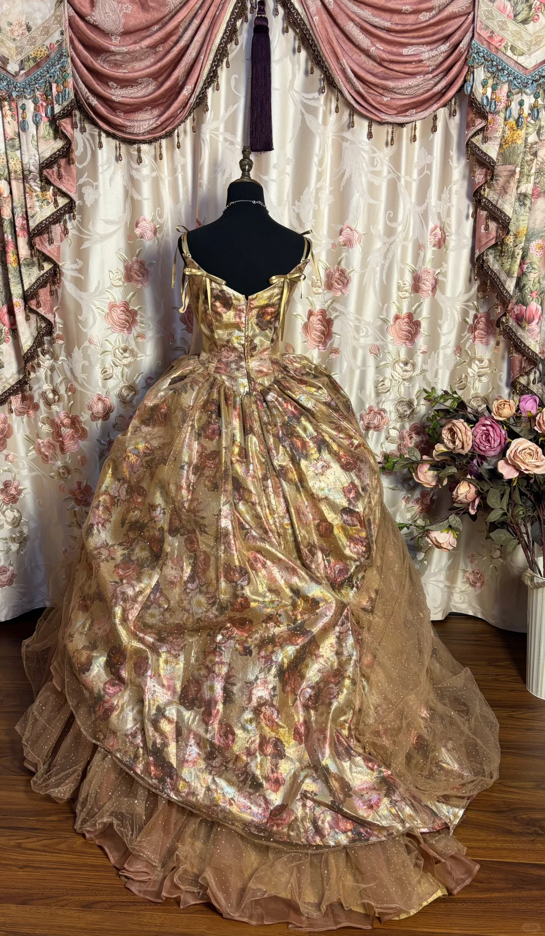 Retro Straps A-Line Printed Tulle Long Formal Evening Gown Birthday Ball Gown, D838