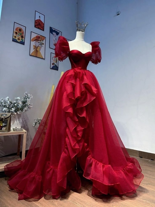 Charmantes rotes Herzausschnitt-A-Linie Chiffon Langes Ballkleid Geburtstagskleid, D1269