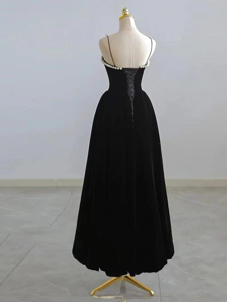 Retro Burgundy Beaded Spaghetti Strap Design A-line Velvet Party Dress Homecoming Dress D1541