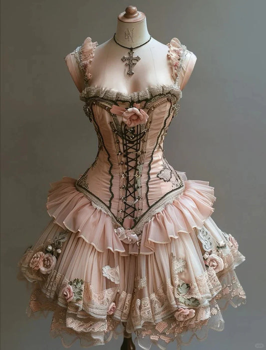 Robe de princesse Lolita rétro à motif floral 3D, coupe trapèze, en mousseline de soie perlée, à volants, robe de soirée, robe de bal D1567