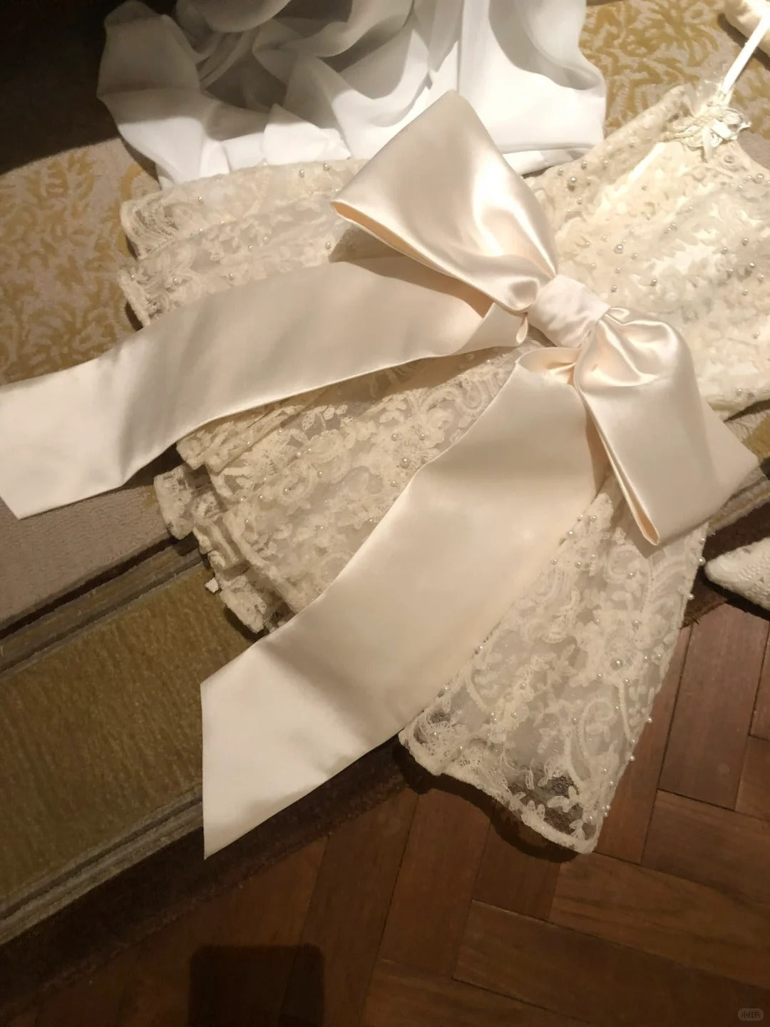 Elegant Homecoming Dress Spaghetti Strap Lace Pearl Bowknot Dress Back to School Outfits Party Dress D6397