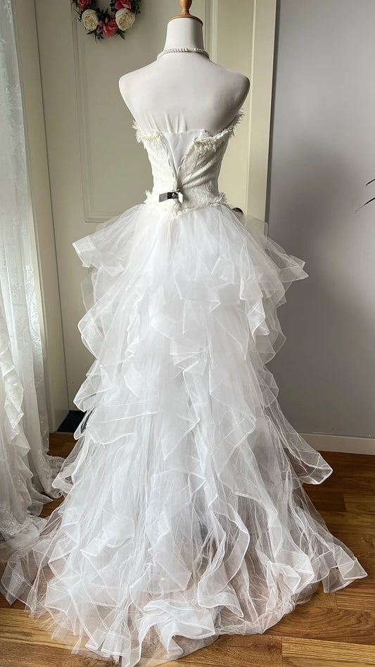 Charming Homecoming Dress Sweetheart Pearl Tulle Hi-Lo Back to School Outfits Party Dress D6453