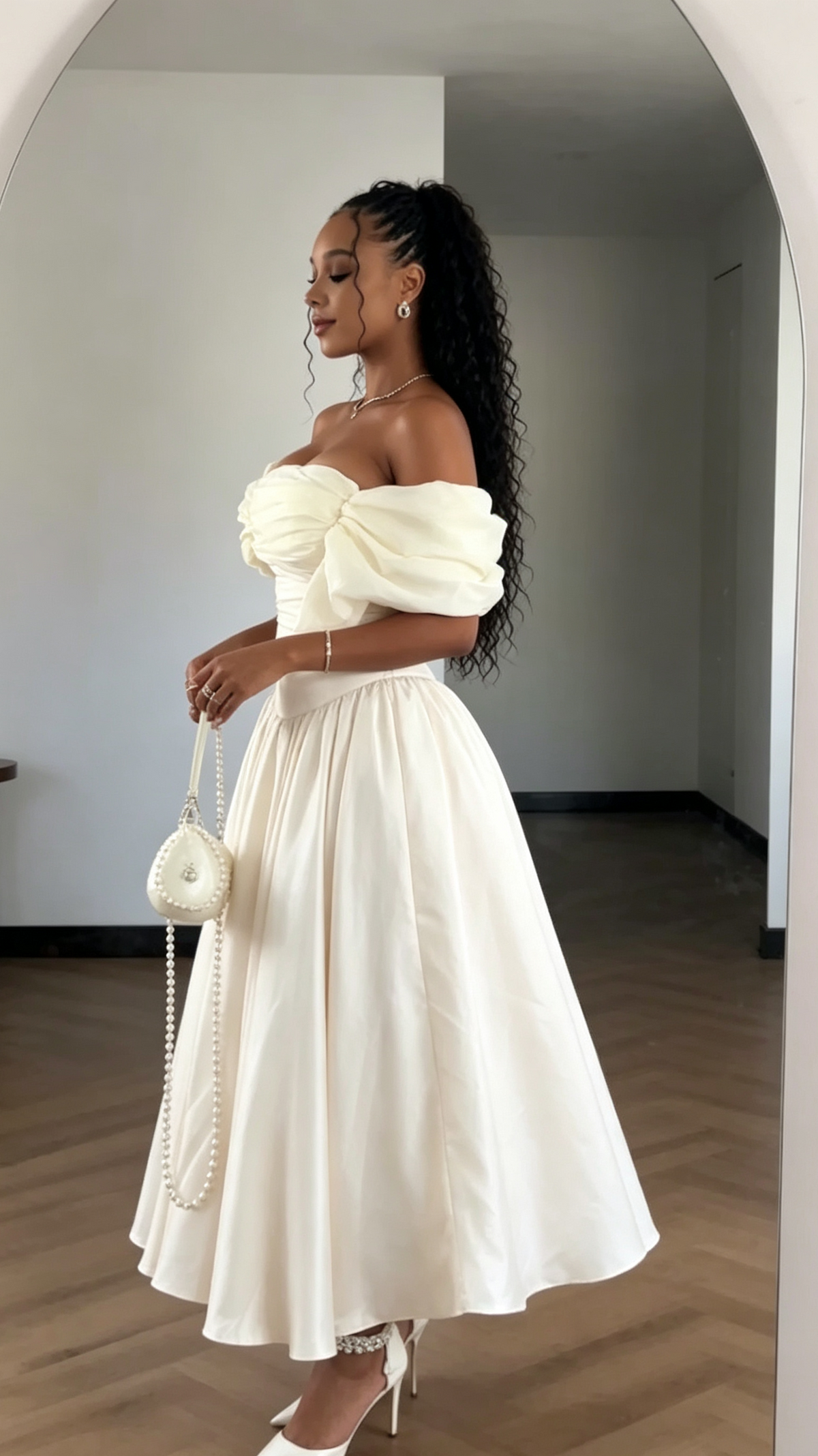 Ivory Off Shoulder A-Line Elegant Long Party Dress, D81