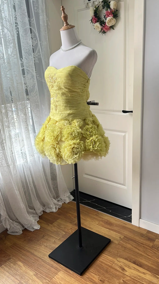 New Homecoming Dress Sweetheart Flower Pleated Back to School Outfits Party Dress D6468
