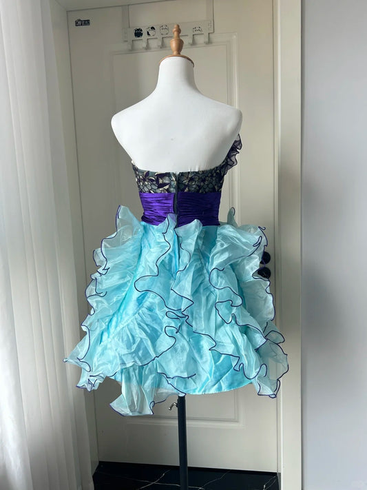 Stunning Homecoming Dress Strapless Pleated Cascade Flower Back to School Outfits Party Dress D6483