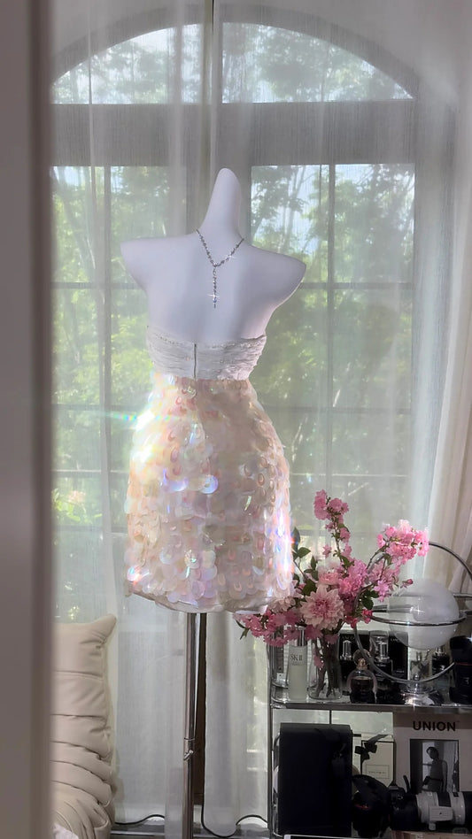 Shiny Homecoming Dress Strapless Sequins Dress Back to School Outfits Party Dress D6412