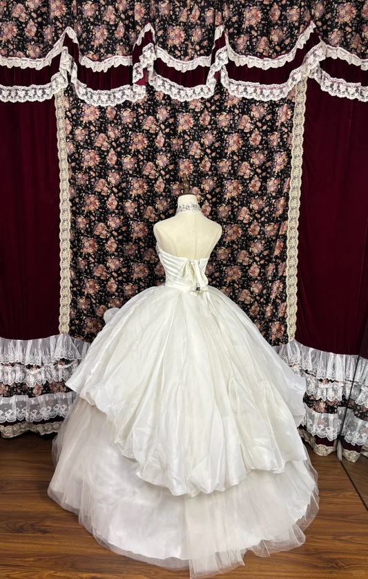 Retro Perlenbesetztes trägerloses A-Linie Tüll Quinceanera-Kleider Sweet 17 Geburtstagsballkleider, D1428