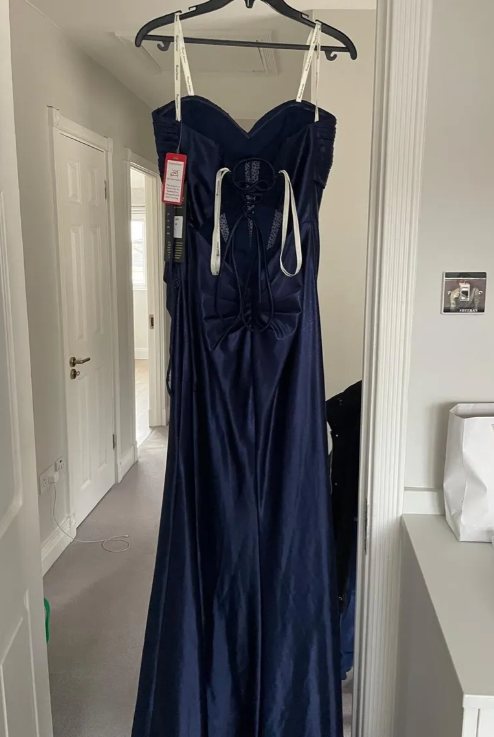 Elegant Prom Dress Navy Blue Sweetheart Pleated Long Evening Dress Party Outfits Gala Gown D5010