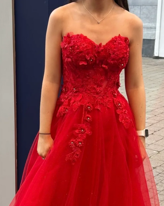 Beauty Prom Dress Red Sweetheart Pleated Tulle Long Gala Gown Evening Dress Party Outfits D5012