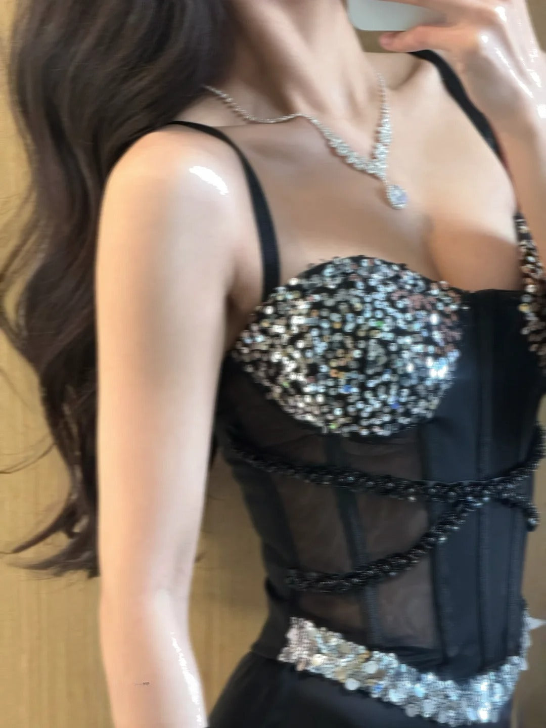 Sexy Prom Dress Black Spaghetti Straps Sheath Sequins Gala Gown Evening Dress Party Outfits D5028