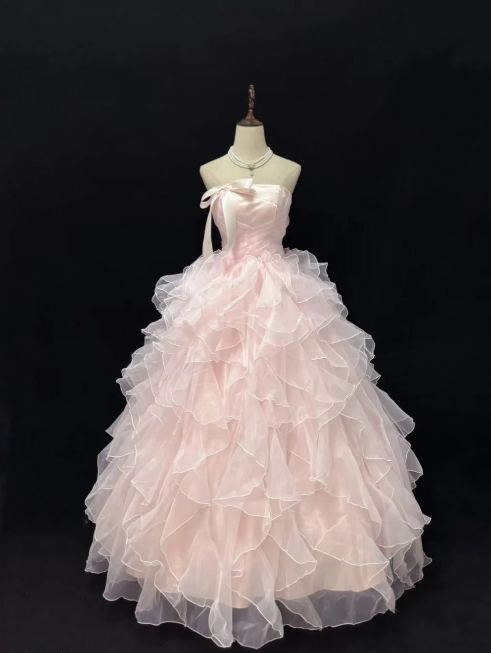 90s Ball Gown Light Pink Strapless Pleated Ruffle Quinceanera Dress Evening Dress Gala Prom Gown D5048