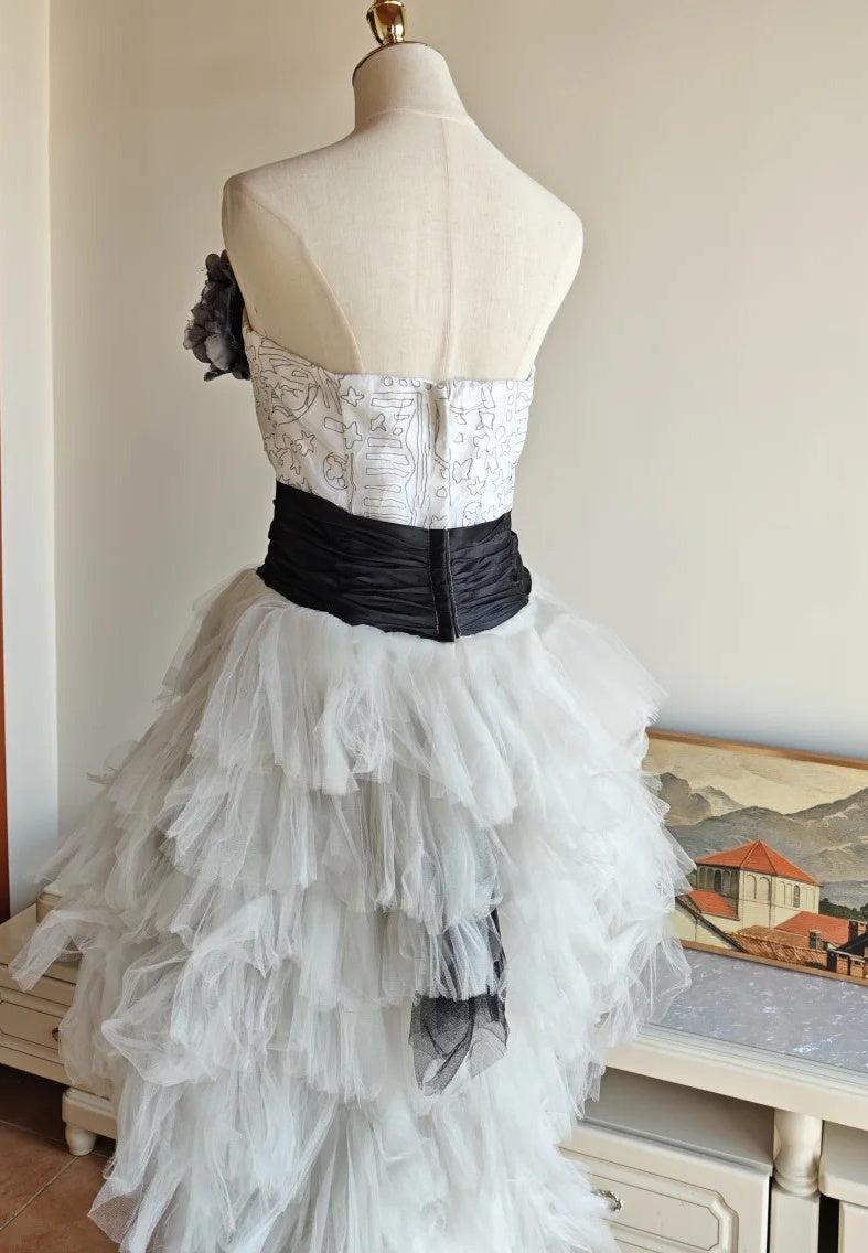 90s Retro Prom Dress Strapless Pleated Tulle Homecoming Dress Evening Dress Birthday Party Outfits D5061